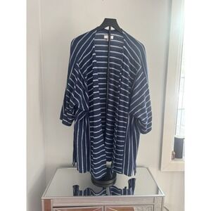 New Directions Studio L Navy White Stripe Open Front Kimono Cardigan Boho